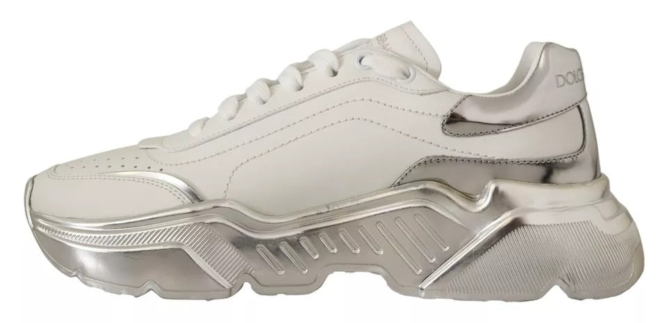 White Silver Leather Daymaster Sneakers Shoes