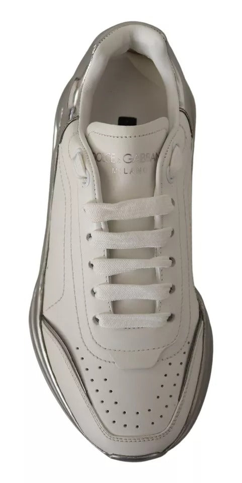 White Silver Leather Daymaster Sneakers Shoes