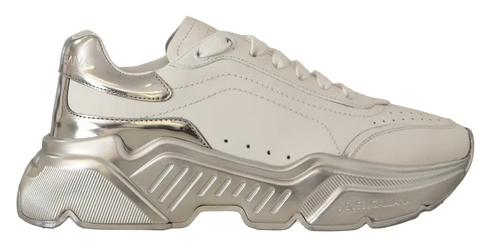 White Silver Leather Daymaster Sneakers Shoes