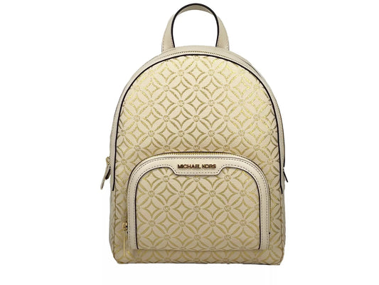 Jaycee Medium Zip Pocket Backpack Bag Cream Gold