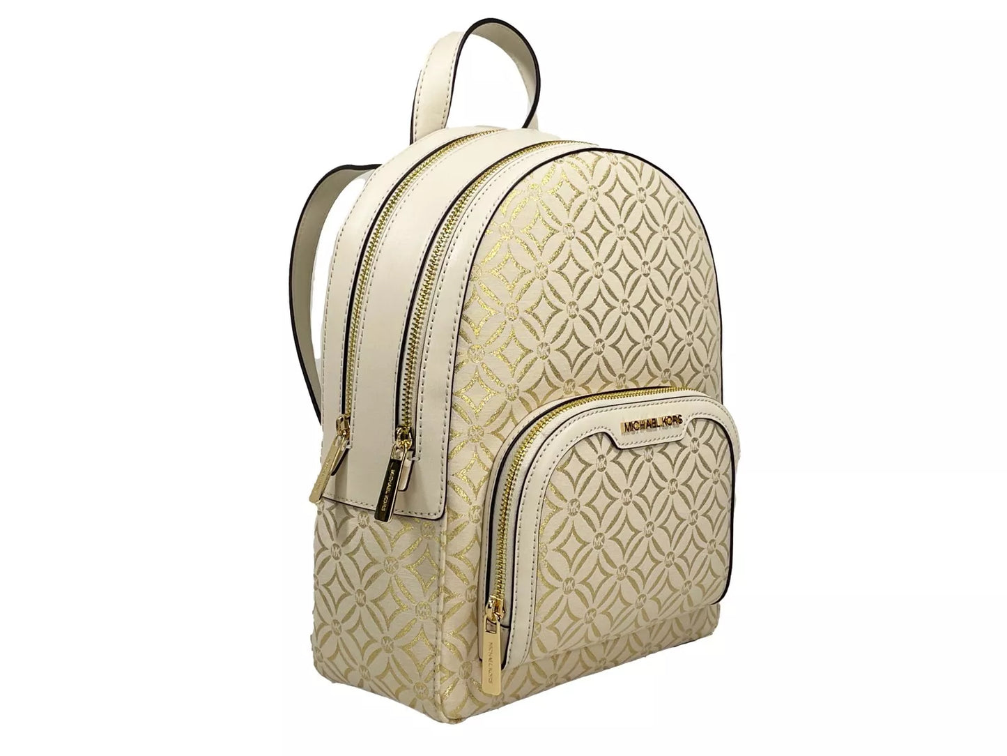 Jaycee Medium Zip Pocket Backpack Bag Cream Gold