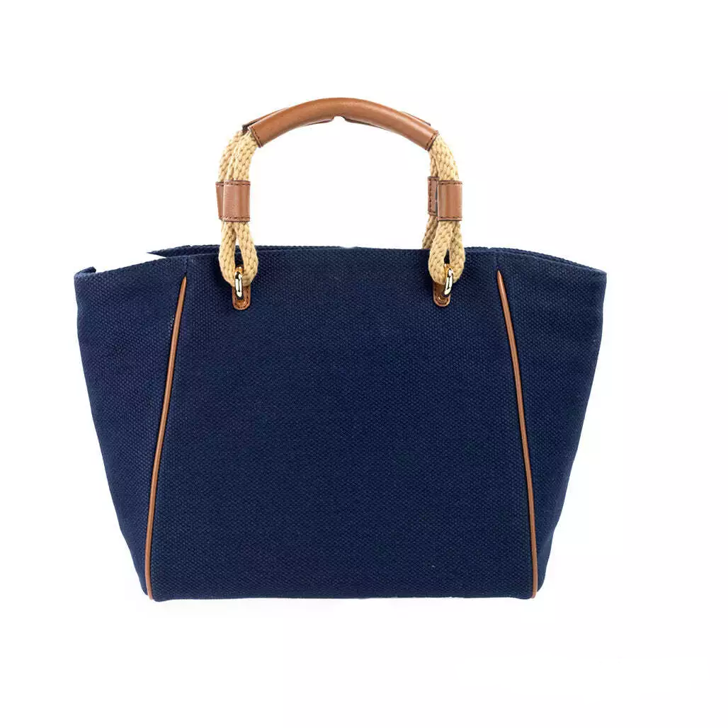 Talia Small Navy Cotton Canvas Tote Crossbody Purse