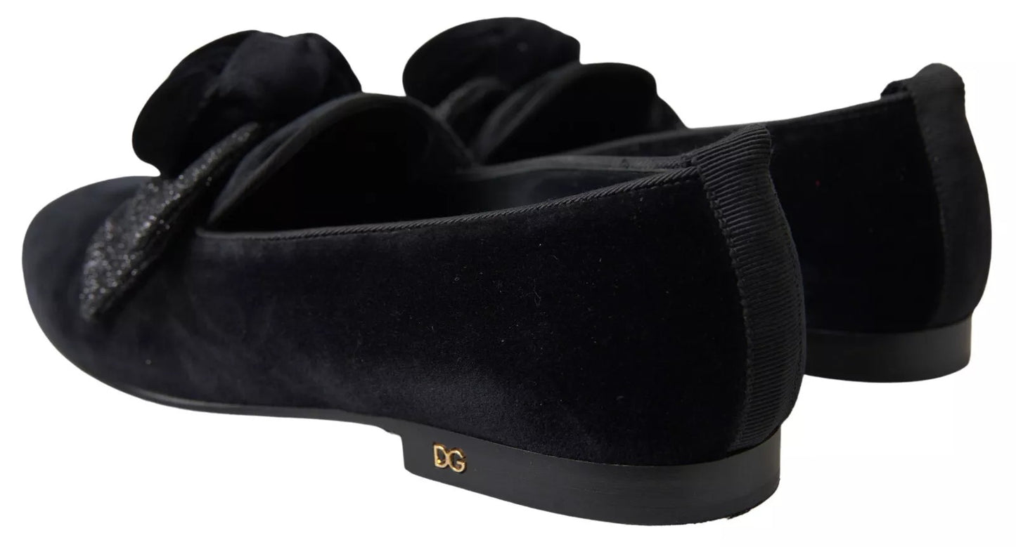 Black Velvet Flats Bow Young Queen Shoes