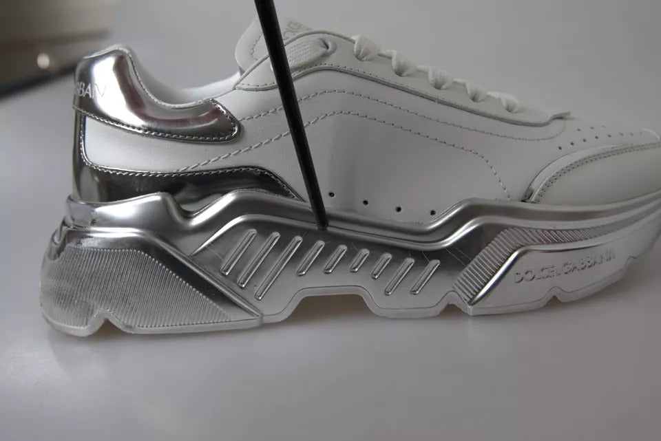 White Silver Daymaster Leather Sneakers Shoes