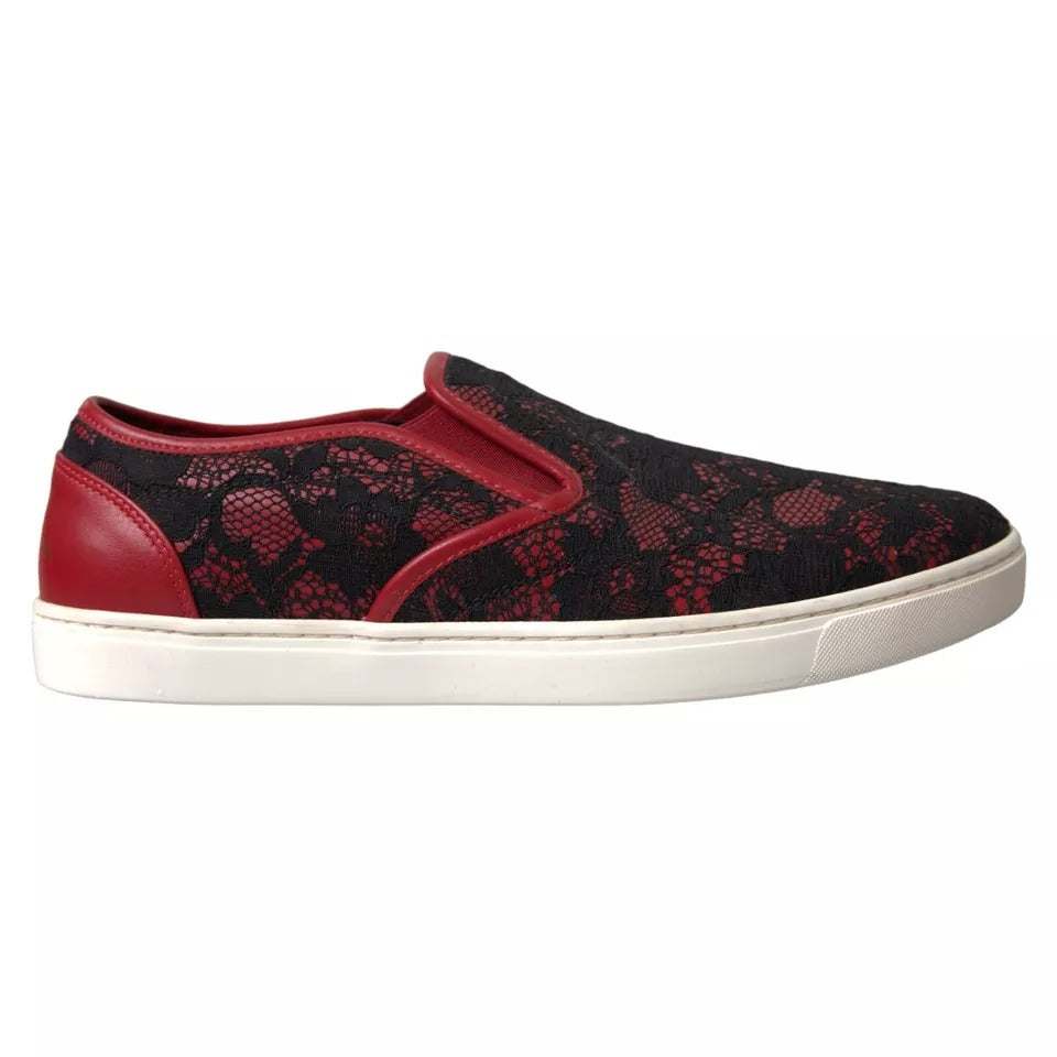 Black Red Lace Slip On Low Top Sneakers Shoes