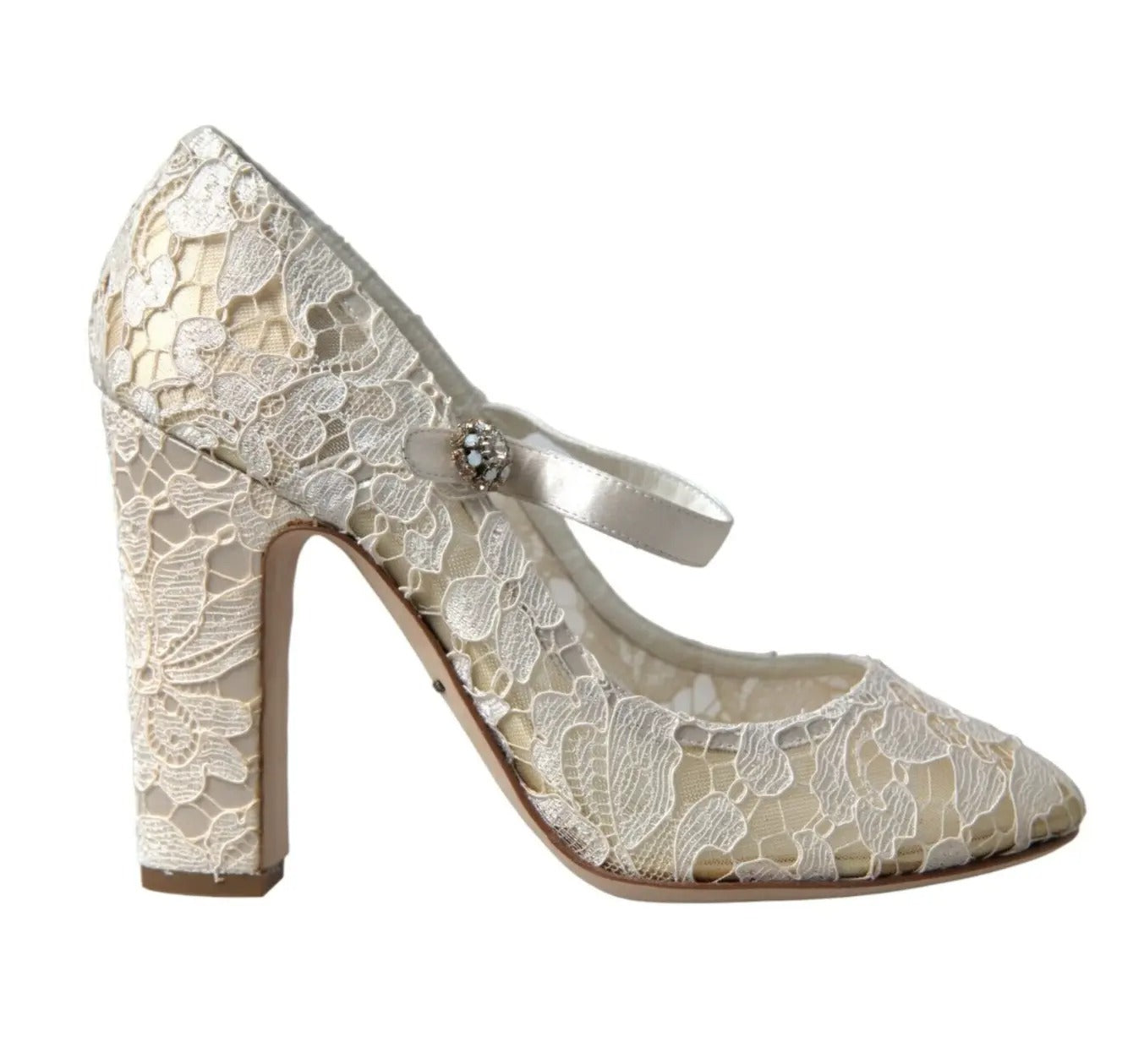 White Lace Crystals Heels Sandals Shoes