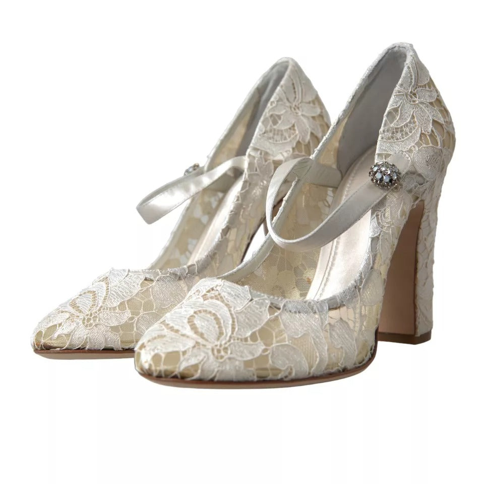 White Lace Crystals Heels Sandals Shoes