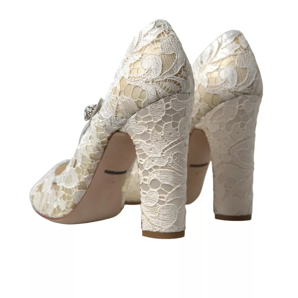 White Lace Crystals Heels Sandals Shoes