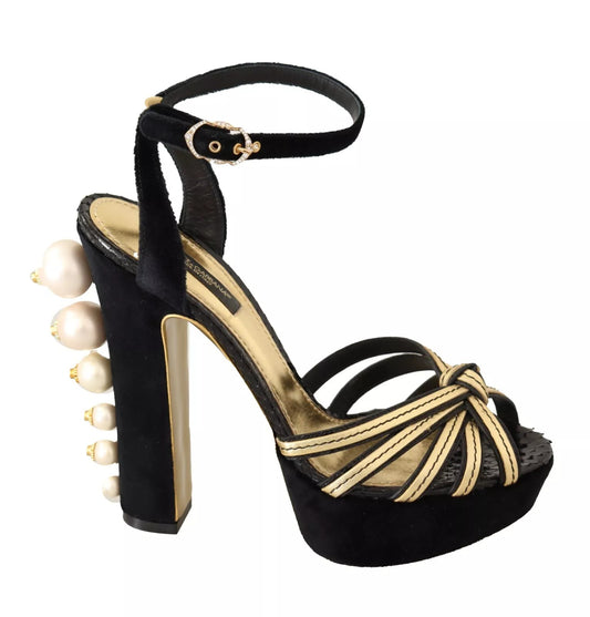 Black Gold Bianca Faux Pearl Sandals