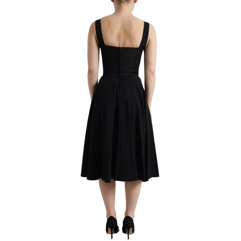 Black Sleeveless A-line Pleated Midi Dress