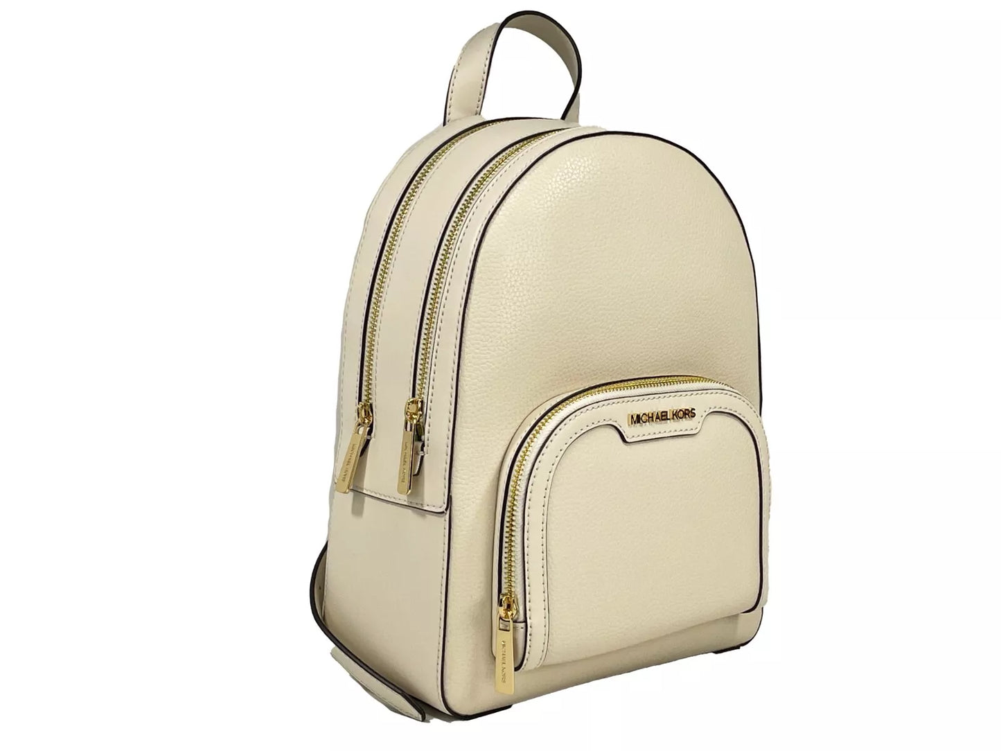 Jaycee Medium Pebble Leather Zip Pocket Backpack Bag Cream