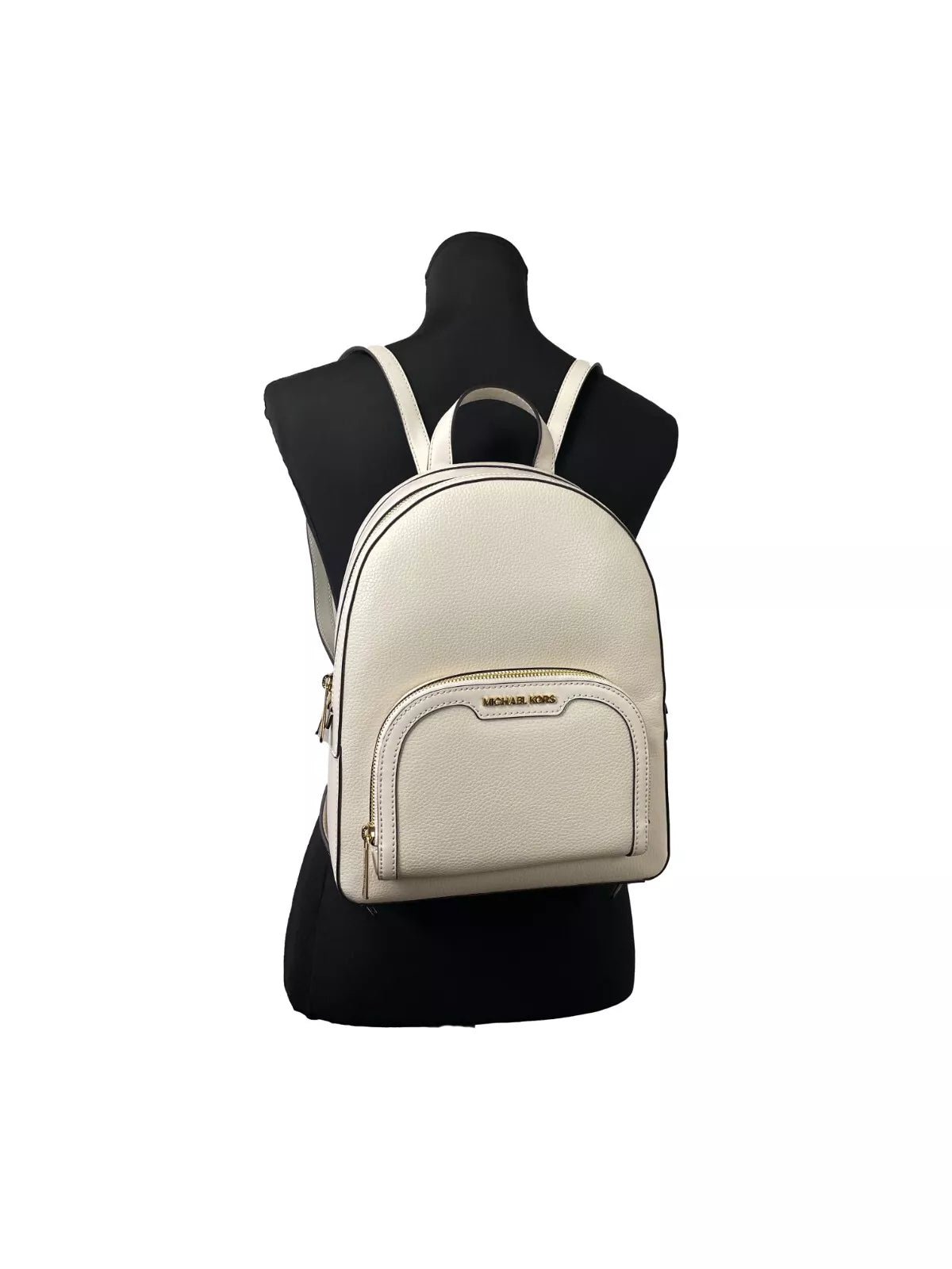 Jaycee Medium Pebble Leather Zip Pocket Backpack Bag Cream