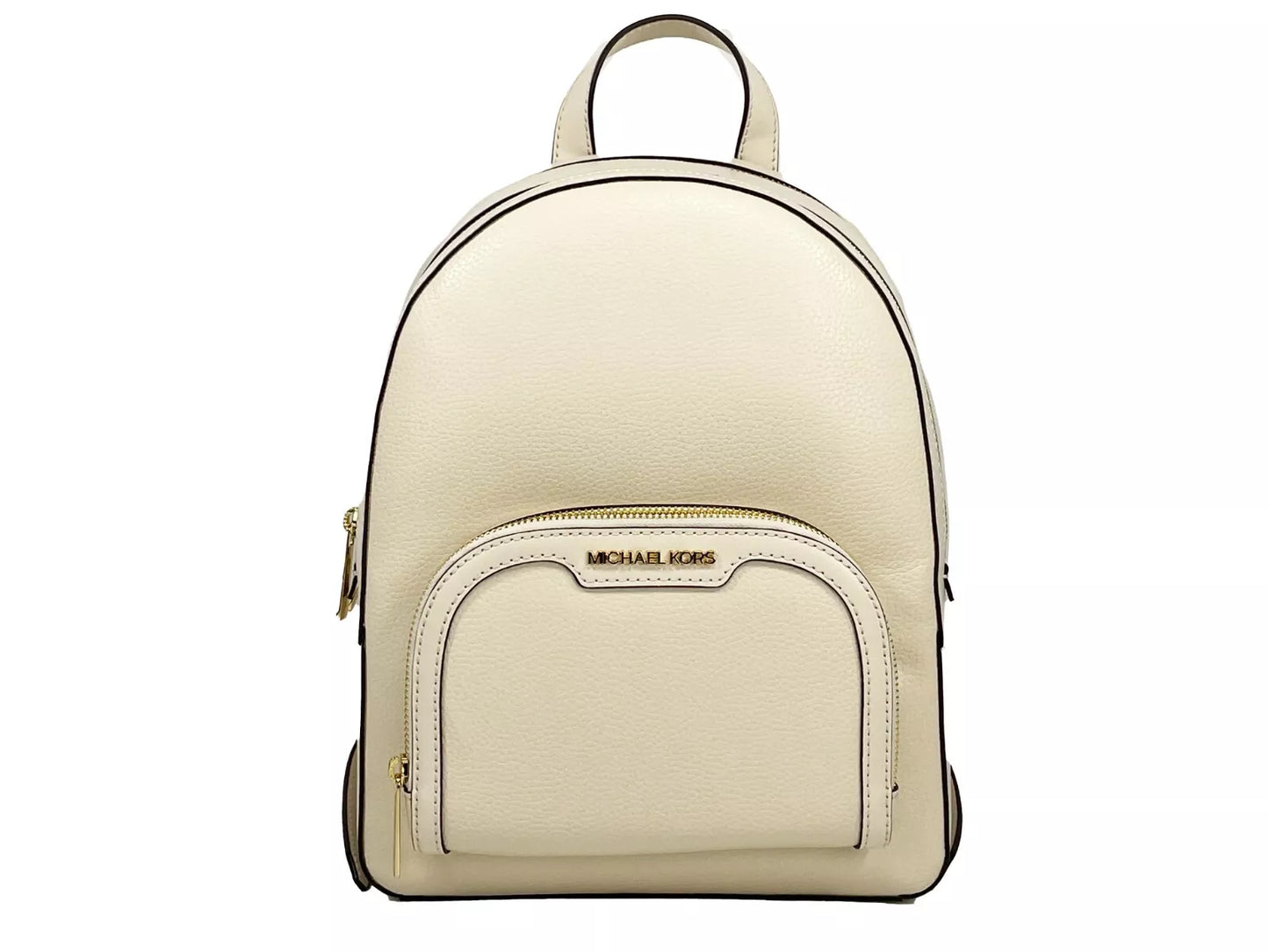 Jaycee Medium Pebble Leather Zip Pocket Backpack Bag Cream