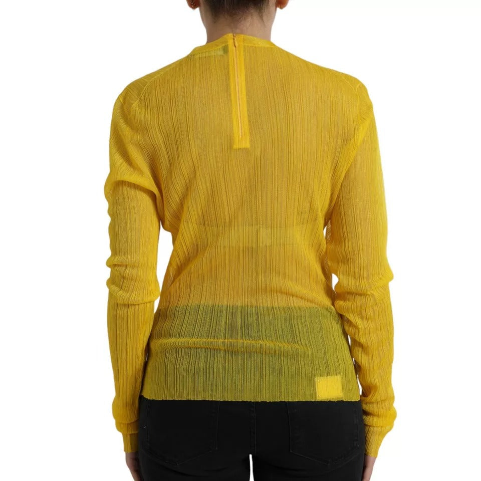 Yellow Sheer Polyester Long Sleeves Blouse