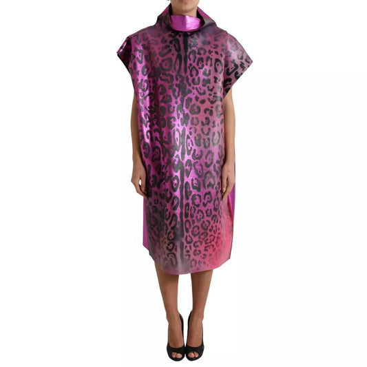 Pink Leopard Print Polyester Shift Midi Dress