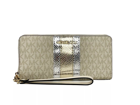 Jet Set Travel Center Stripe Signature Continental Wallet Vanilla Pale Gold