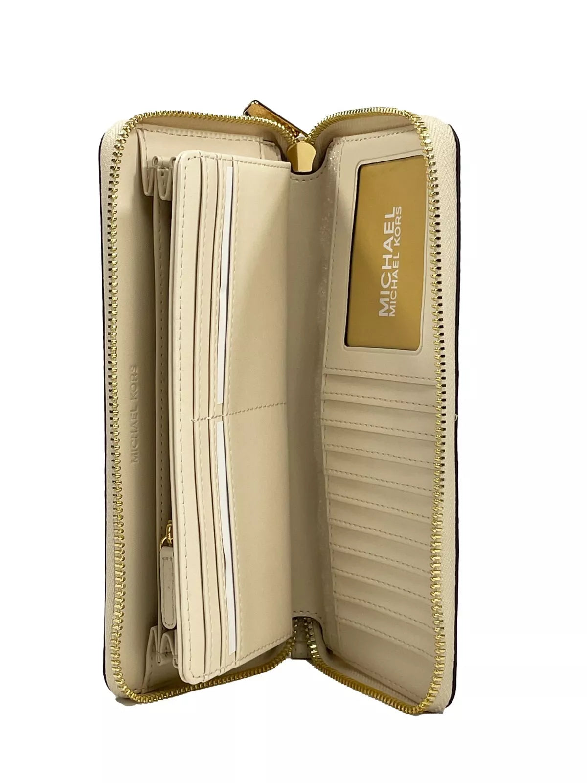 Jet Set Travel Center Stripe Signature Continental Wallet Vanilla Pale Gold