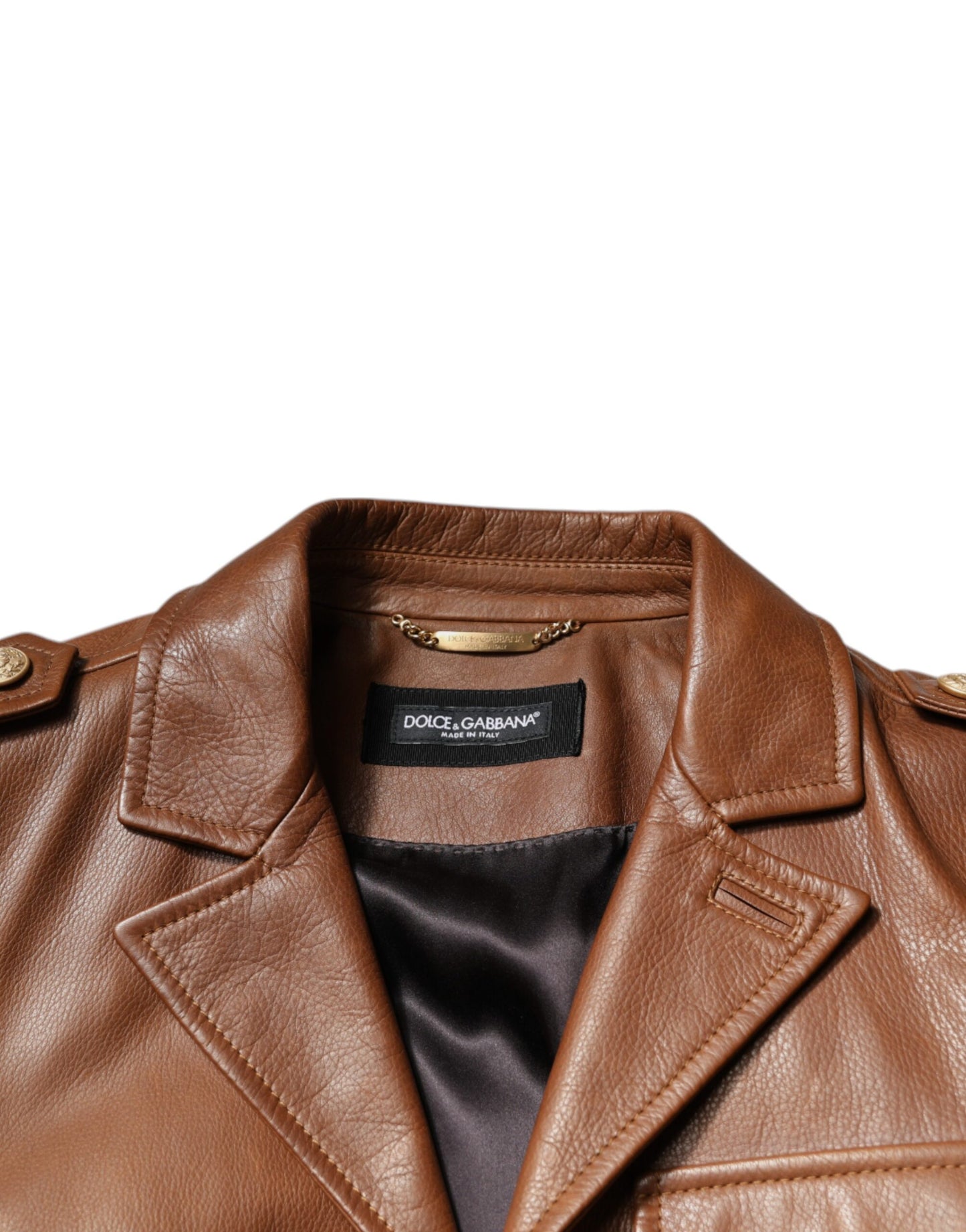 Brown Calfskin Leather Button Down Jacket