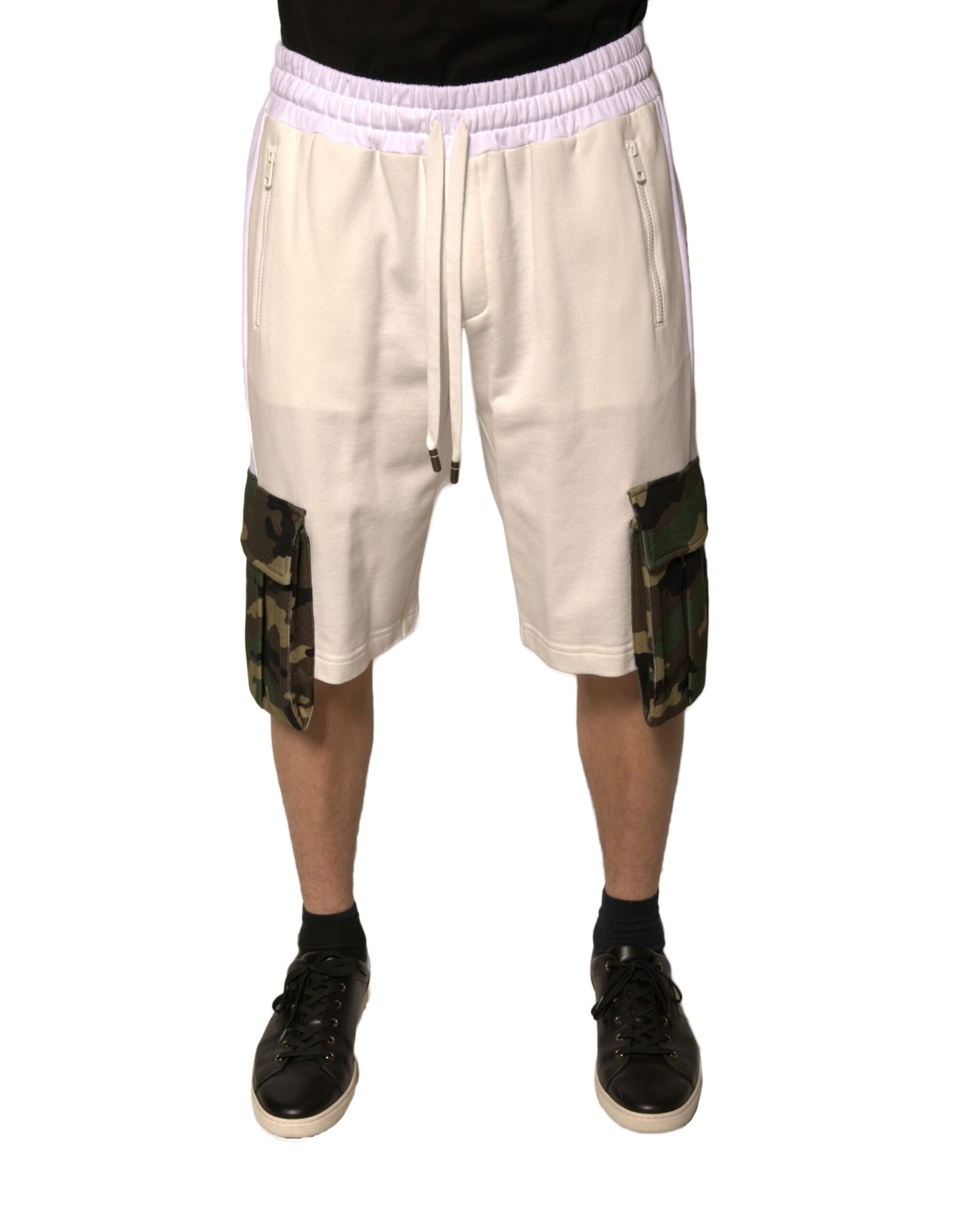 Beige Cotton Men Casual Cargo Bermuda Shorts