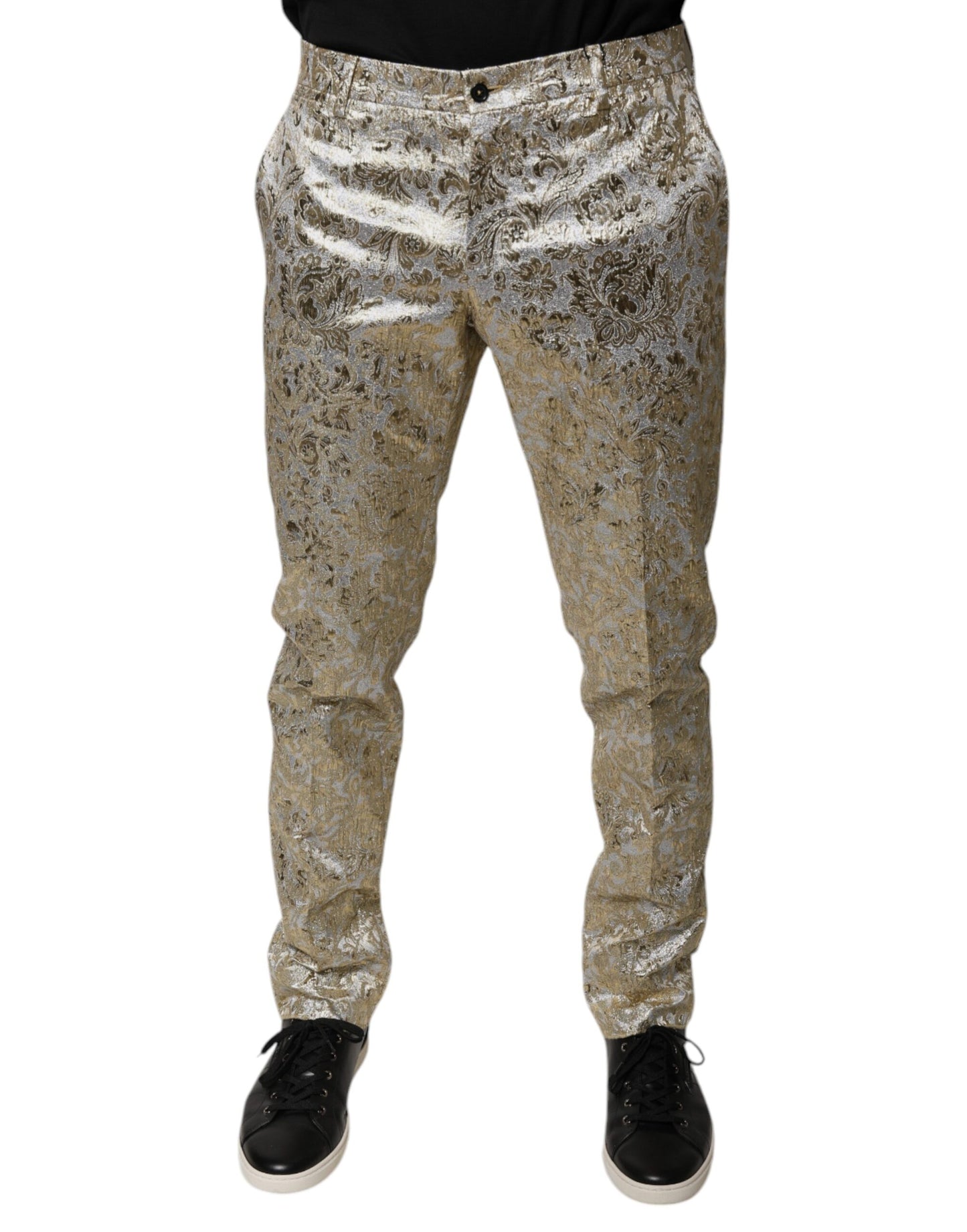 Gold Floral Jacquard Men Dress Pants