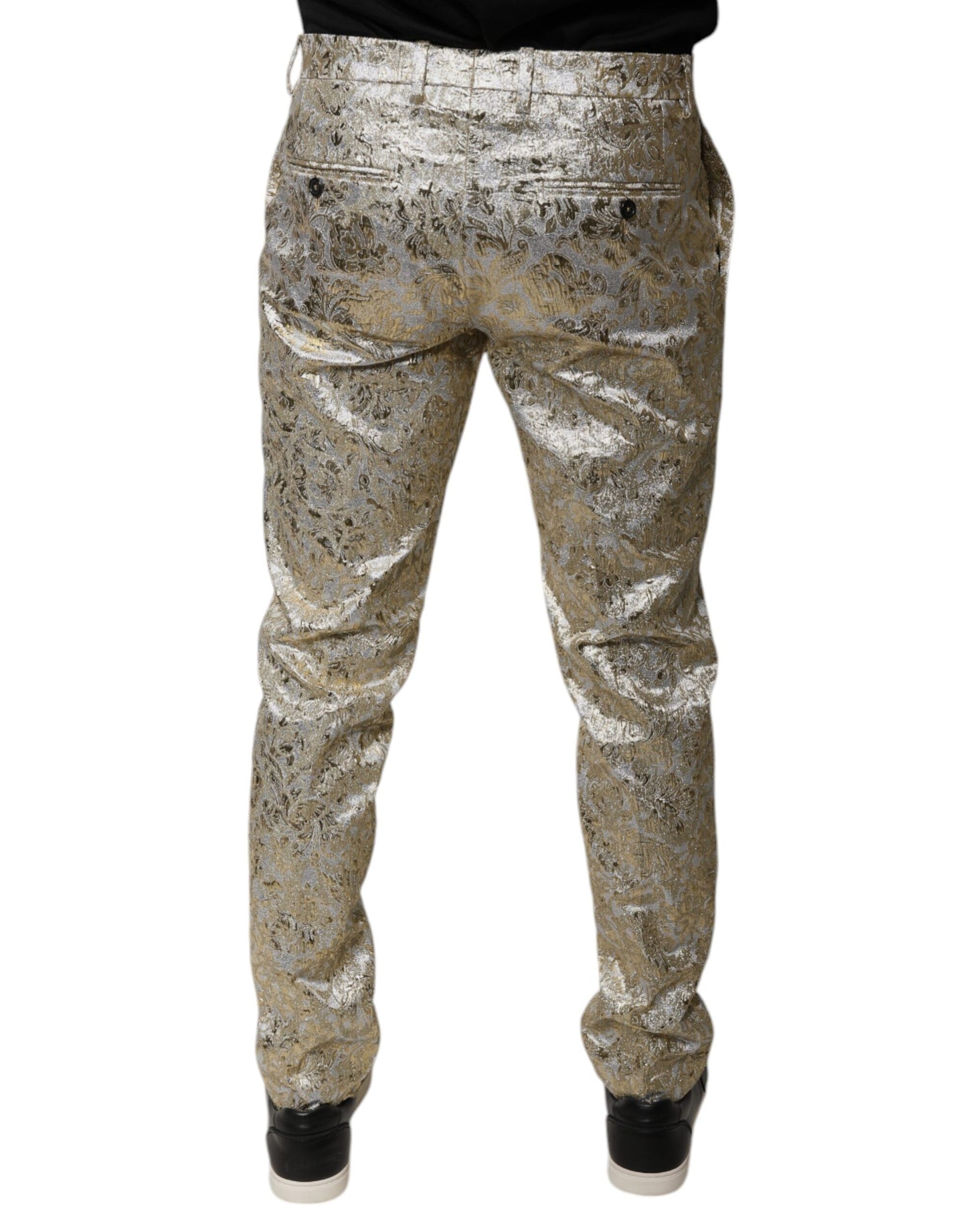 Gold Floral Jacquard Men Dress Pants