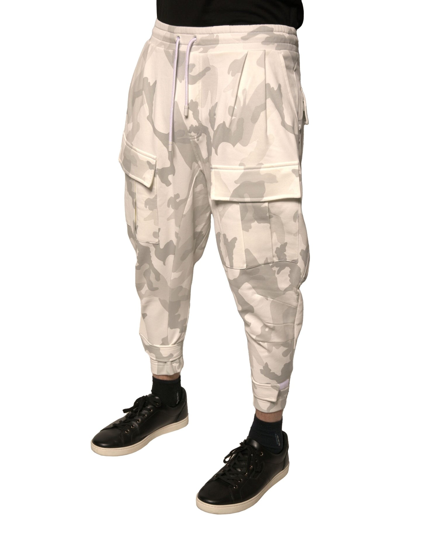 White Camouflage Cargo Jogger Pants