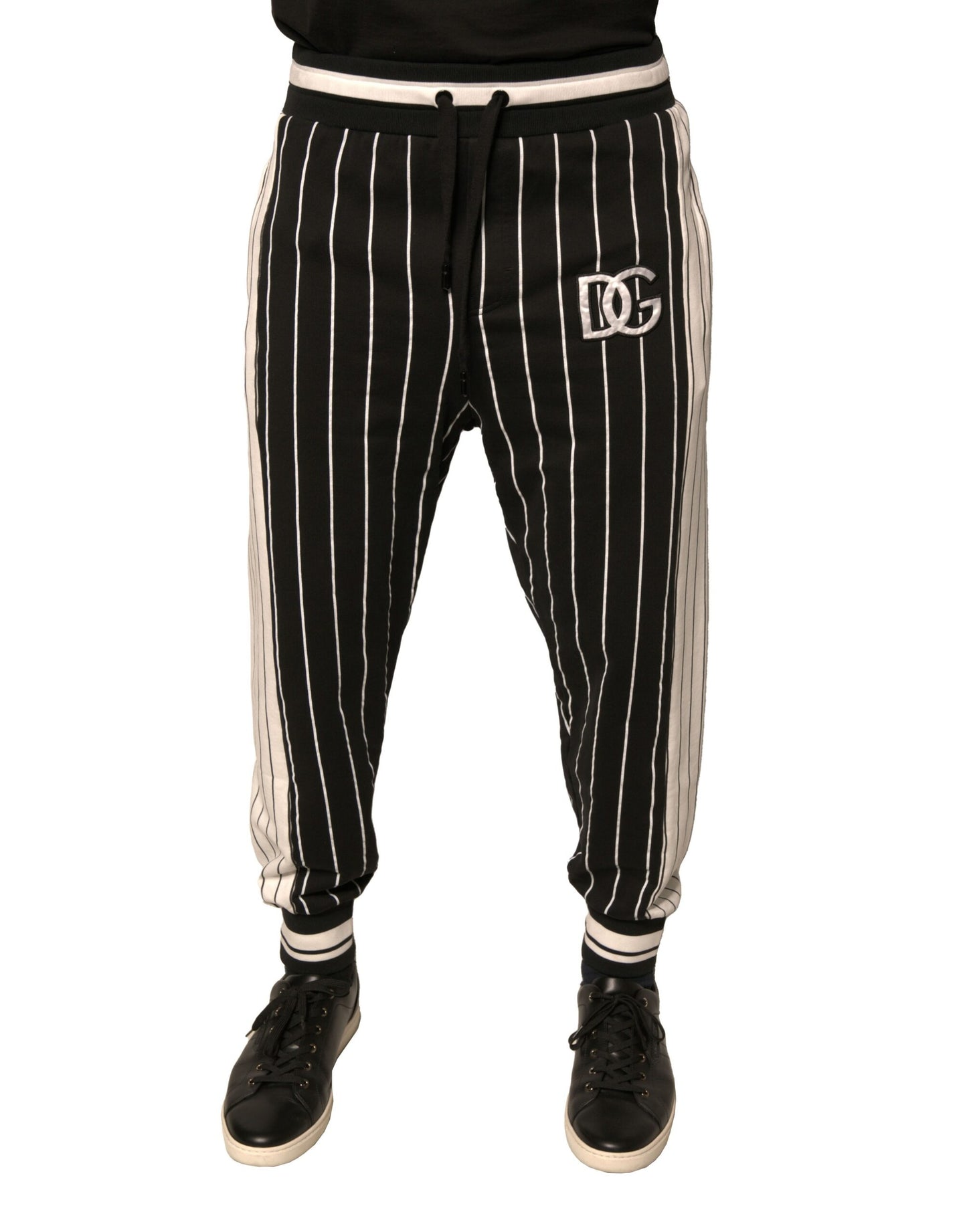 Black White Stripes Cotton Jogger Pants