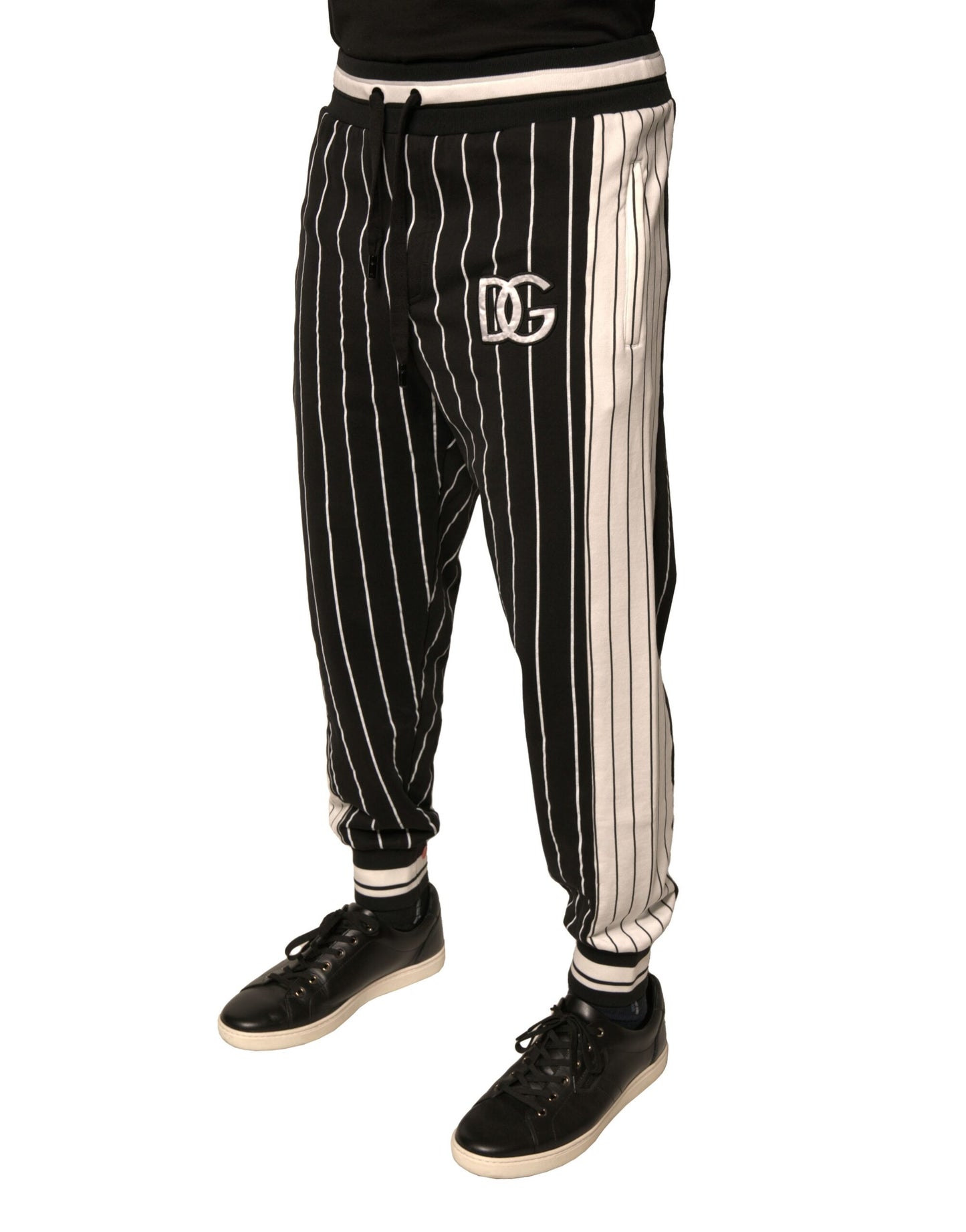 Black White Stripes Cotton Jogger Pants