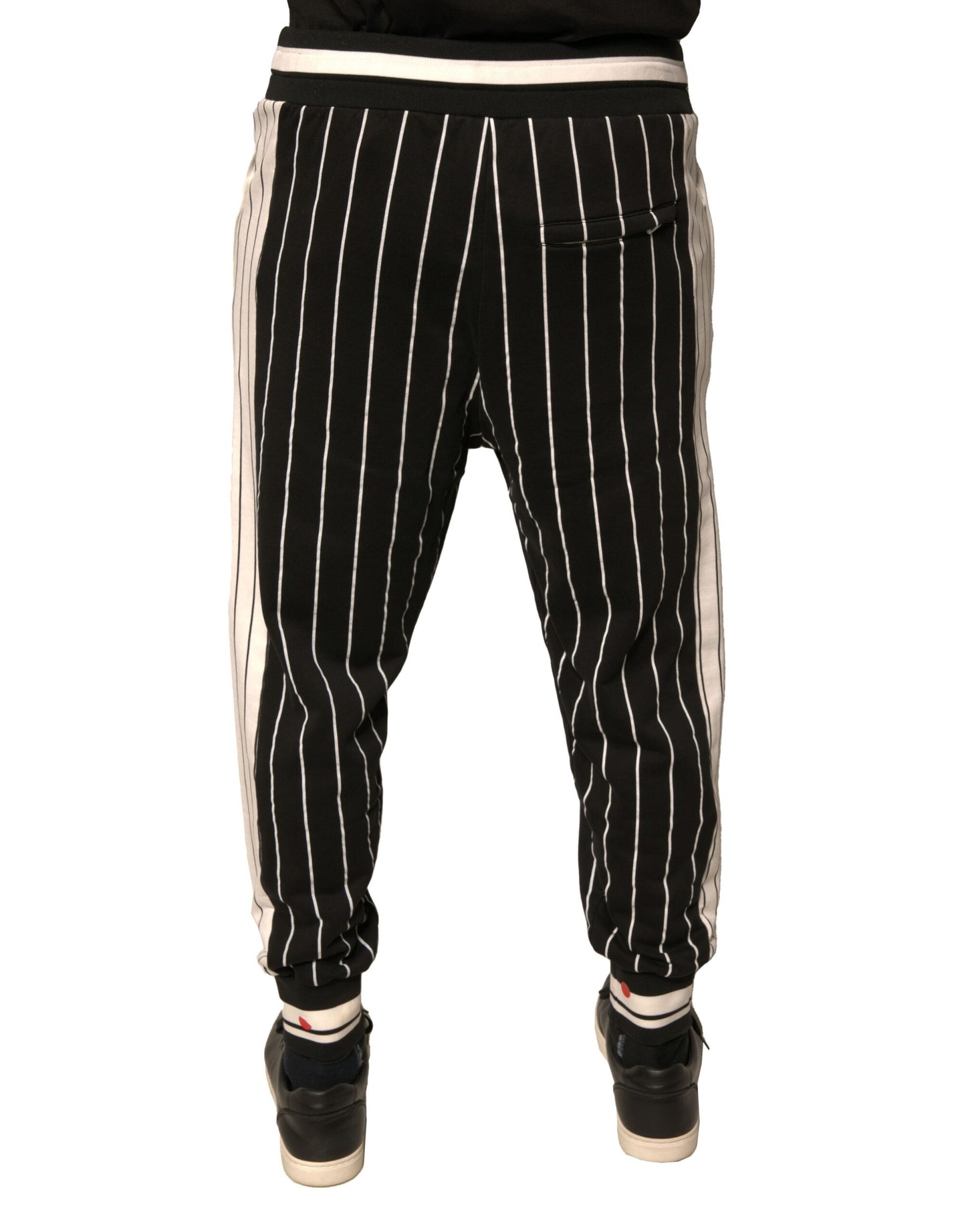 Black White Stripes Cotton Jogger Pants