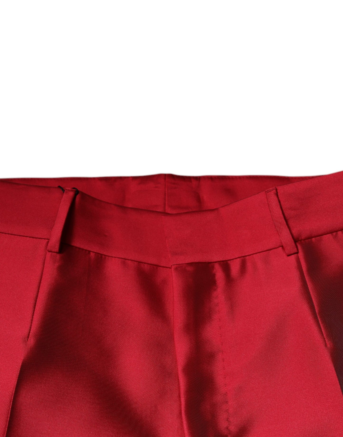 Red Silk Slim Fit Mid Waist Dress Formal Pants