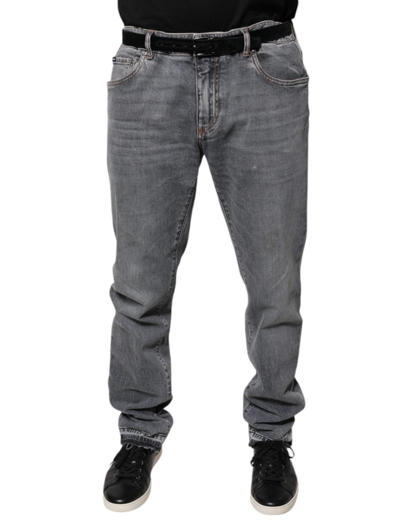 Gray Logo Cotton Stretch Skinny Denim Jeans