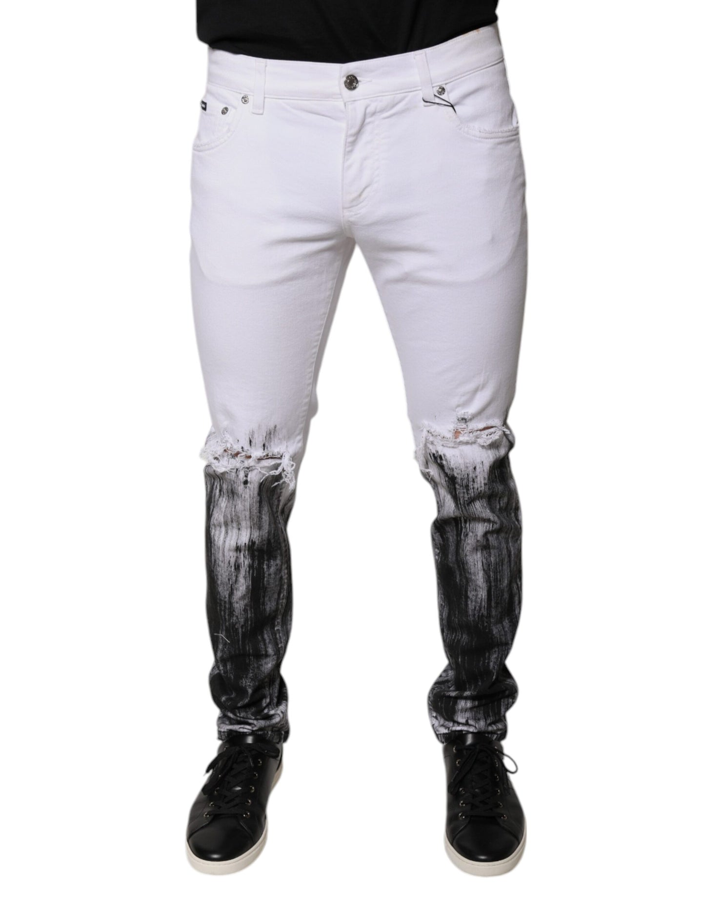 Black White Logo Cotton Skinny Denim Jeans