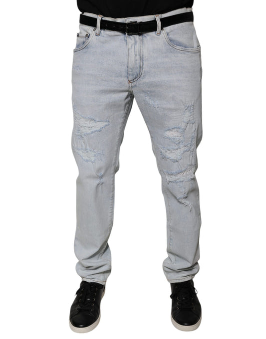 Light Blue Cotton Tattered Skinny Denim Jeans