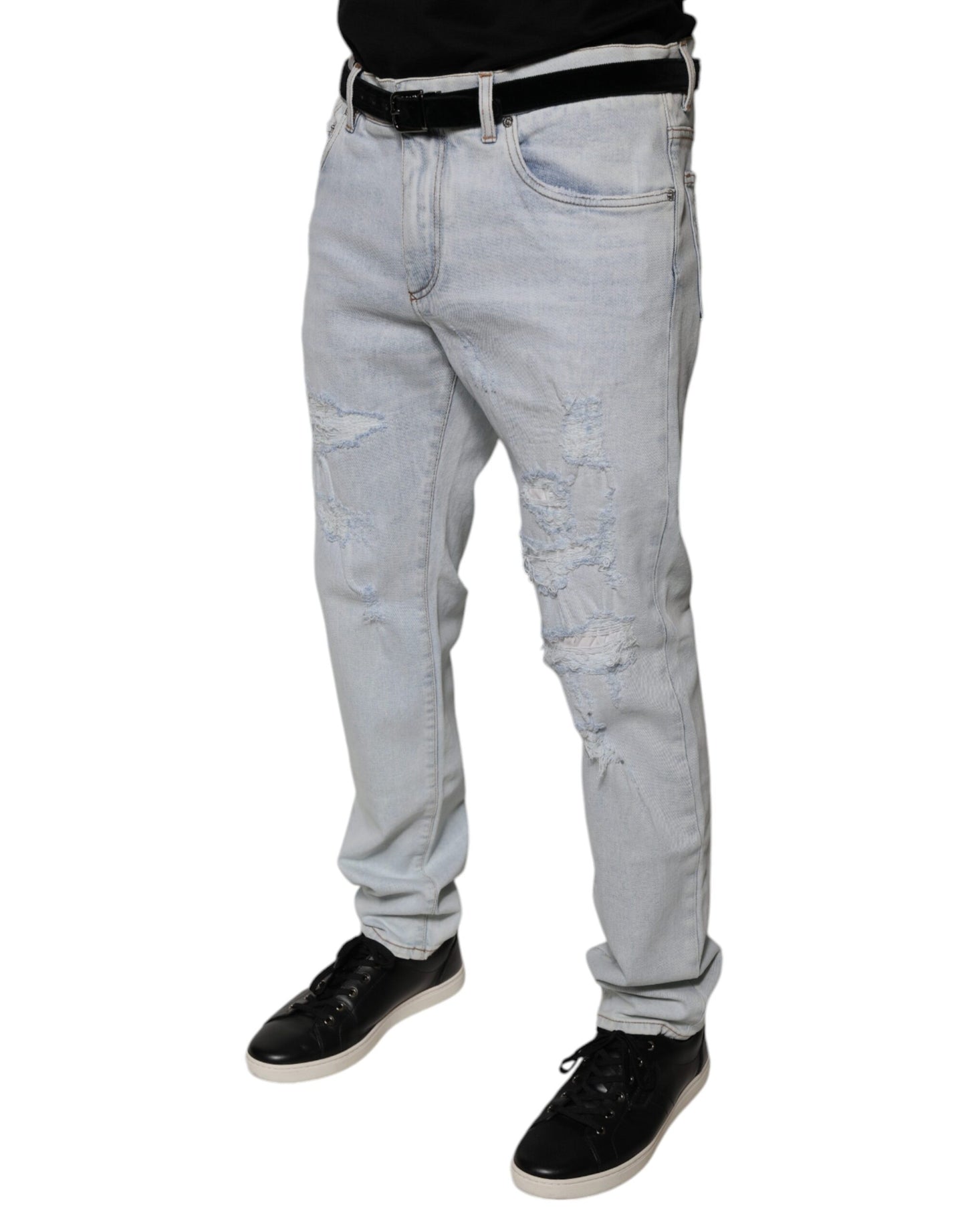 Light Blue Cotton Tattered Skinny Denim Jeans