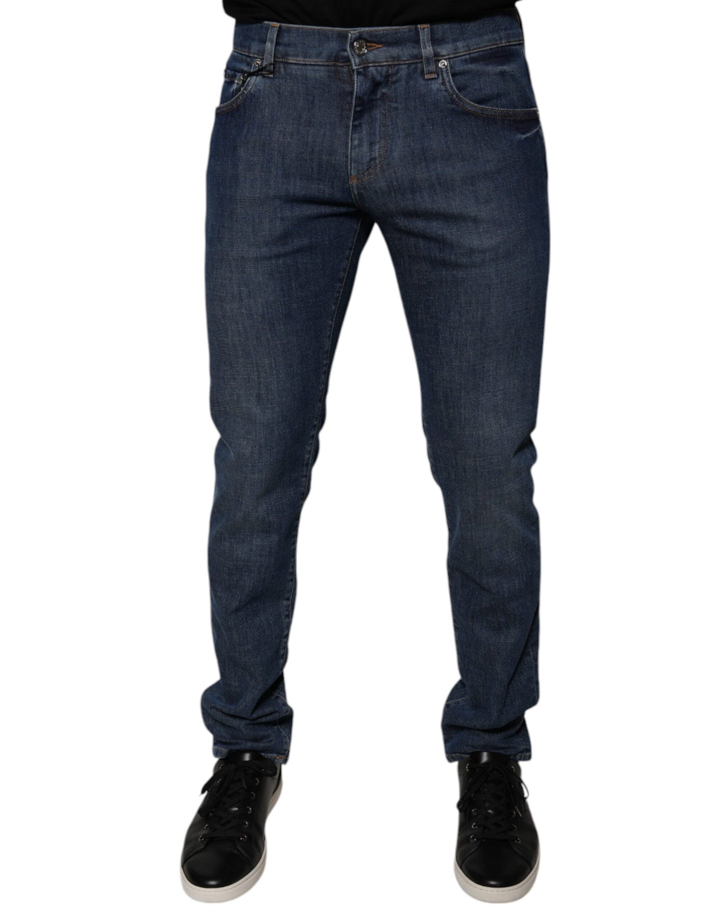 Dark Blue Cotton Logo Skinny Denim Jeans