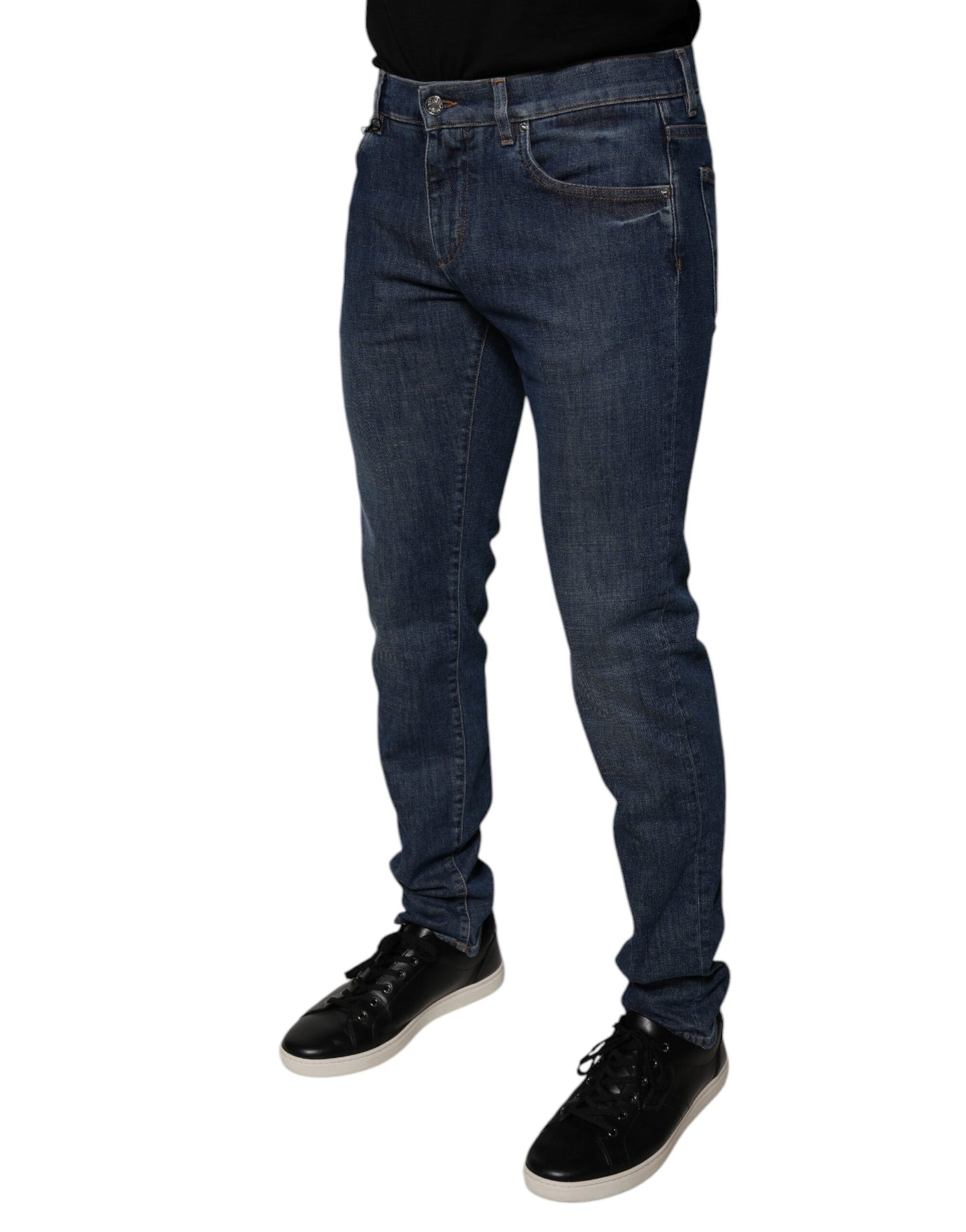 Dark Blue Cotton Logo Skinny Denim Jeans