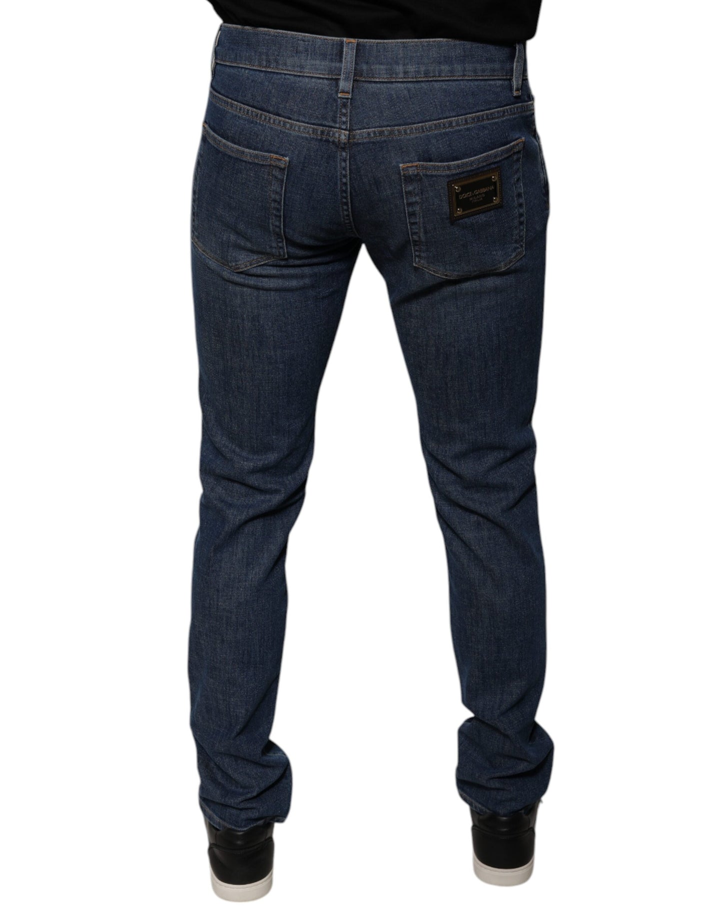 Dark Blue Cotton Logo Skinny Denim Jeans