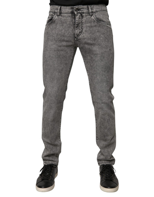 Gray Logo Plaque Cotton Slim Fit Denim Jeans