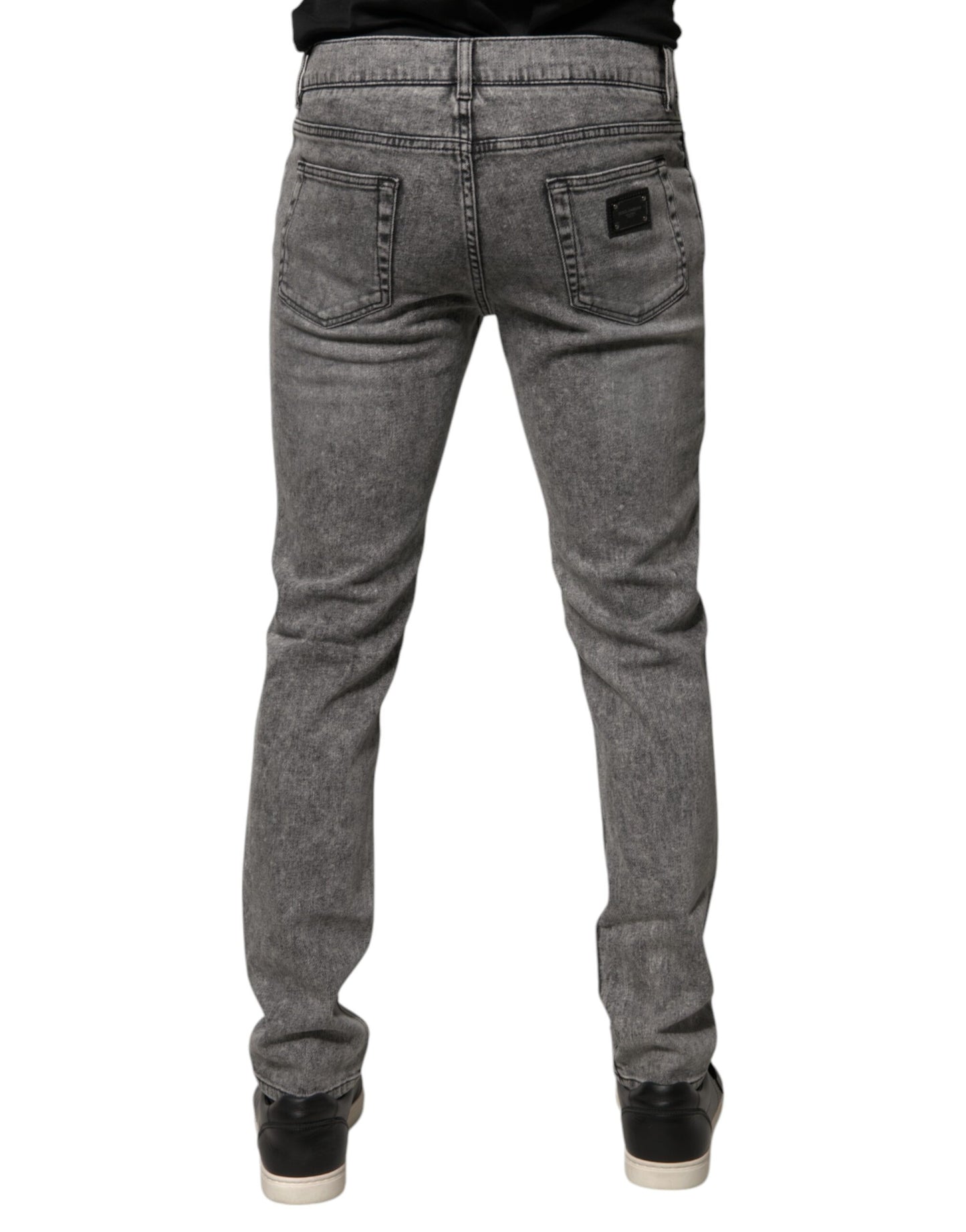 Gray Logo Plaque Cotton Slim Fit Denim Jeans