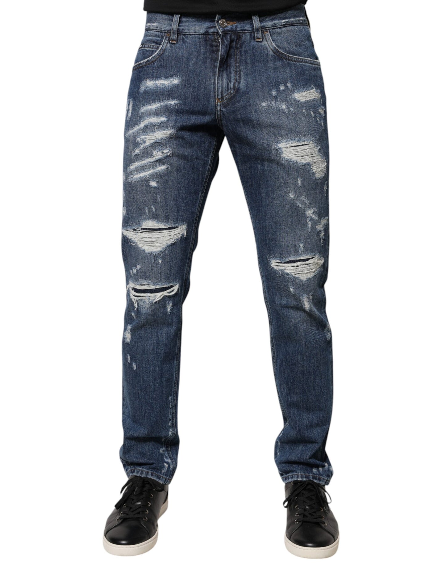 Blue Cotton Tattered Skinny Denim Jeans