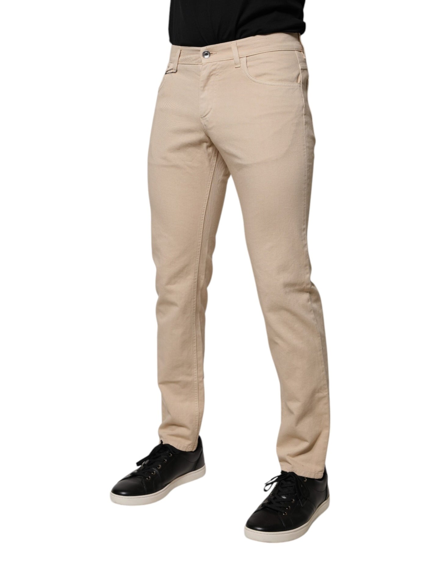 Beige Cotton Stretch Regular Men Denim Jeans