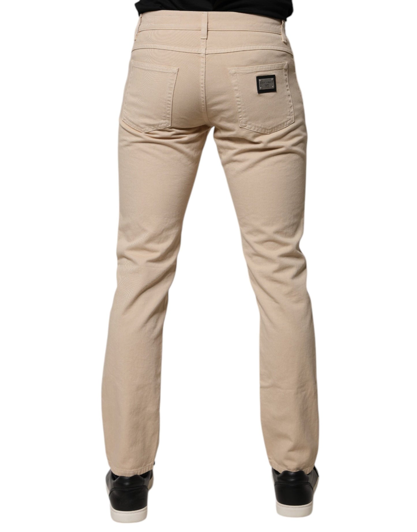 Beige Cotton Stretch Regular Men Denim Jeans