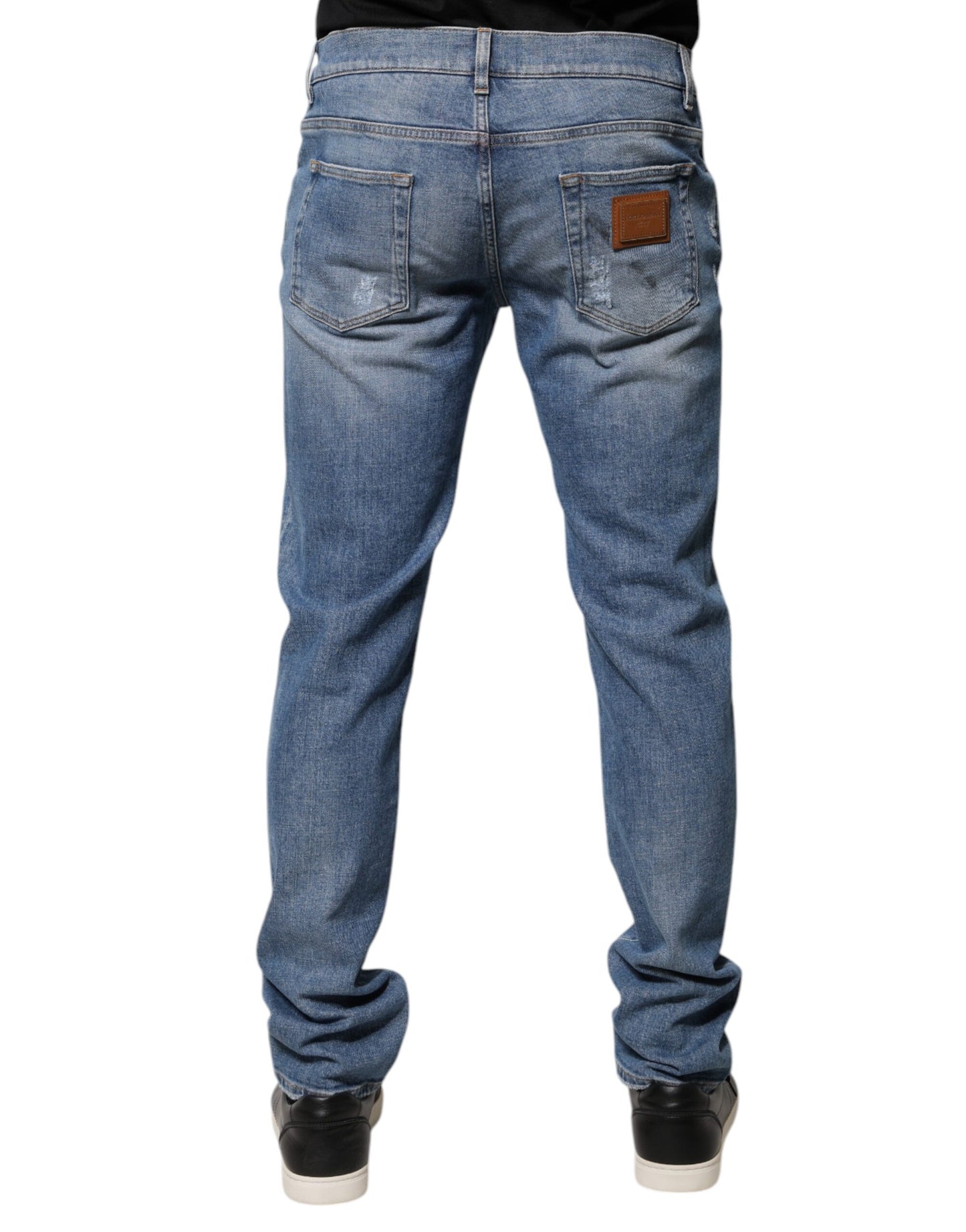 Blue Cotton Logo Tattered Skinny Denim Jeans