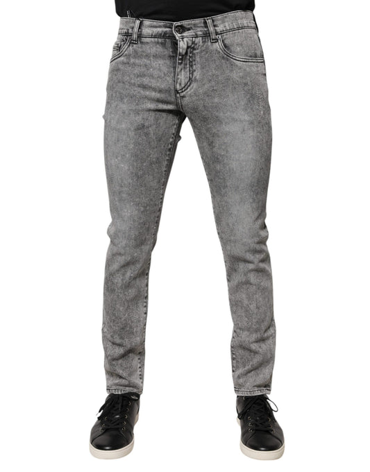 Gray Logo Plaque Cotton Slim Fit Denim Jeans