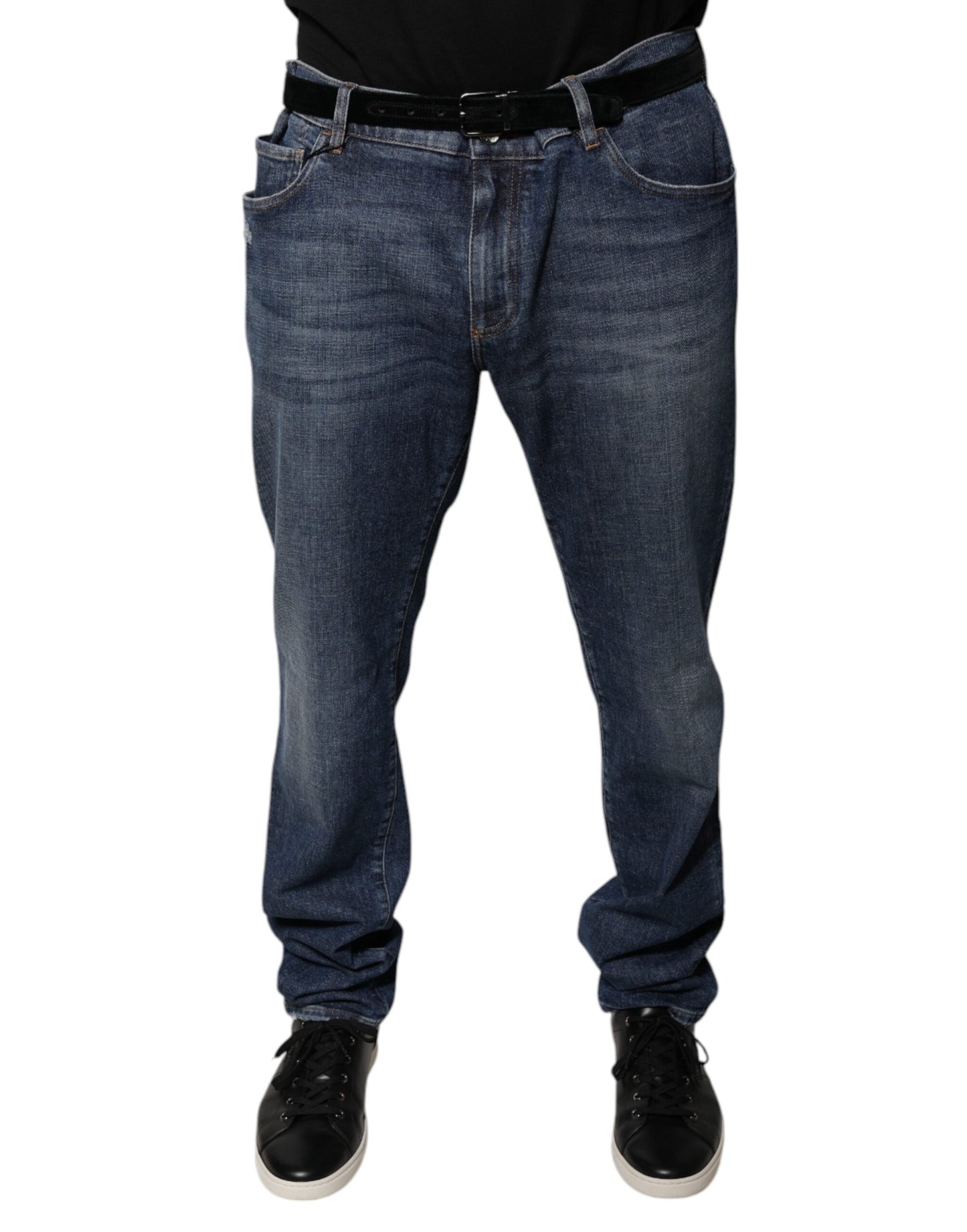 Dark Blue Cotton Logo Skinny Denim Jeans