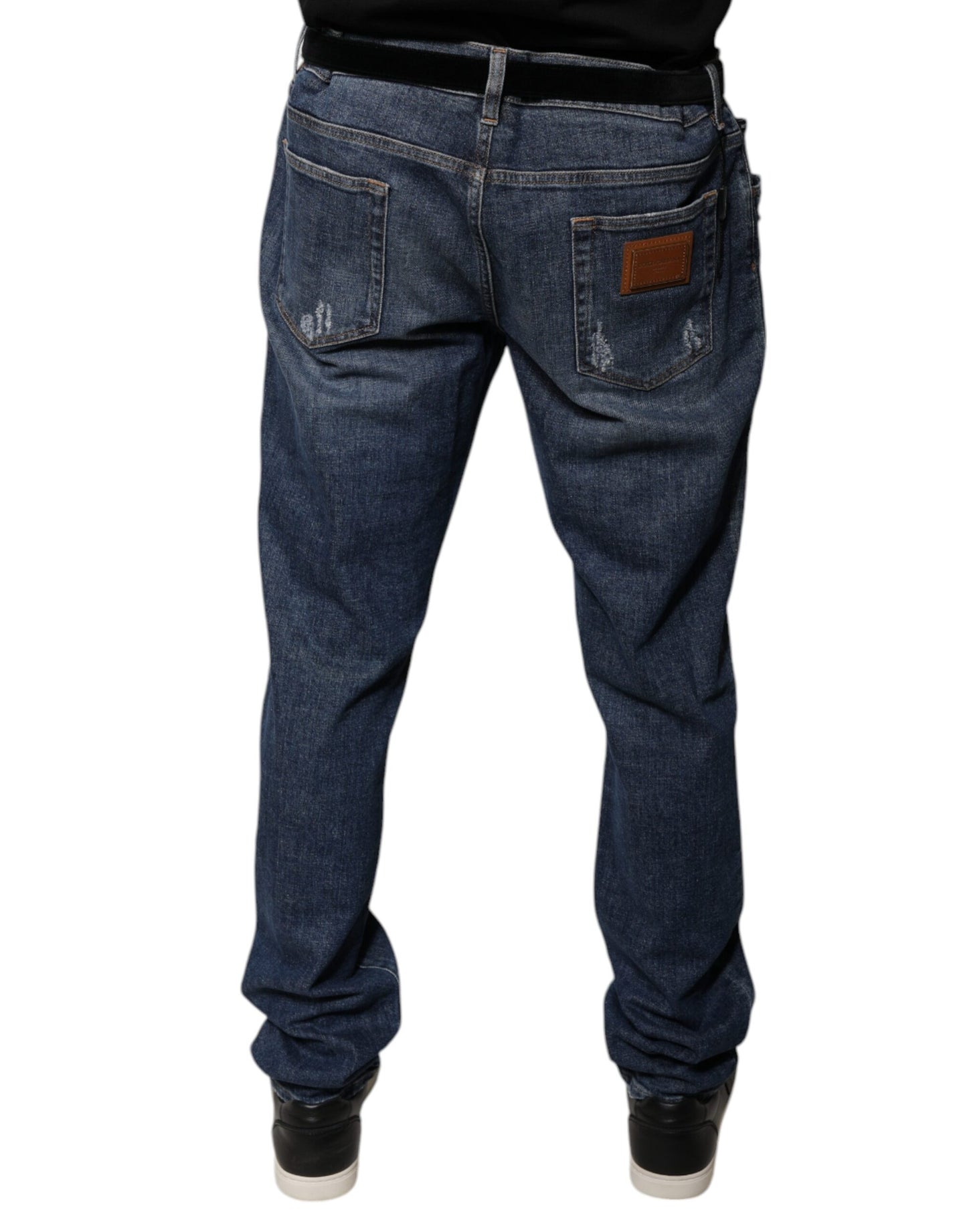 Dark Blue Cotton Logo Skinny Denim Jeans