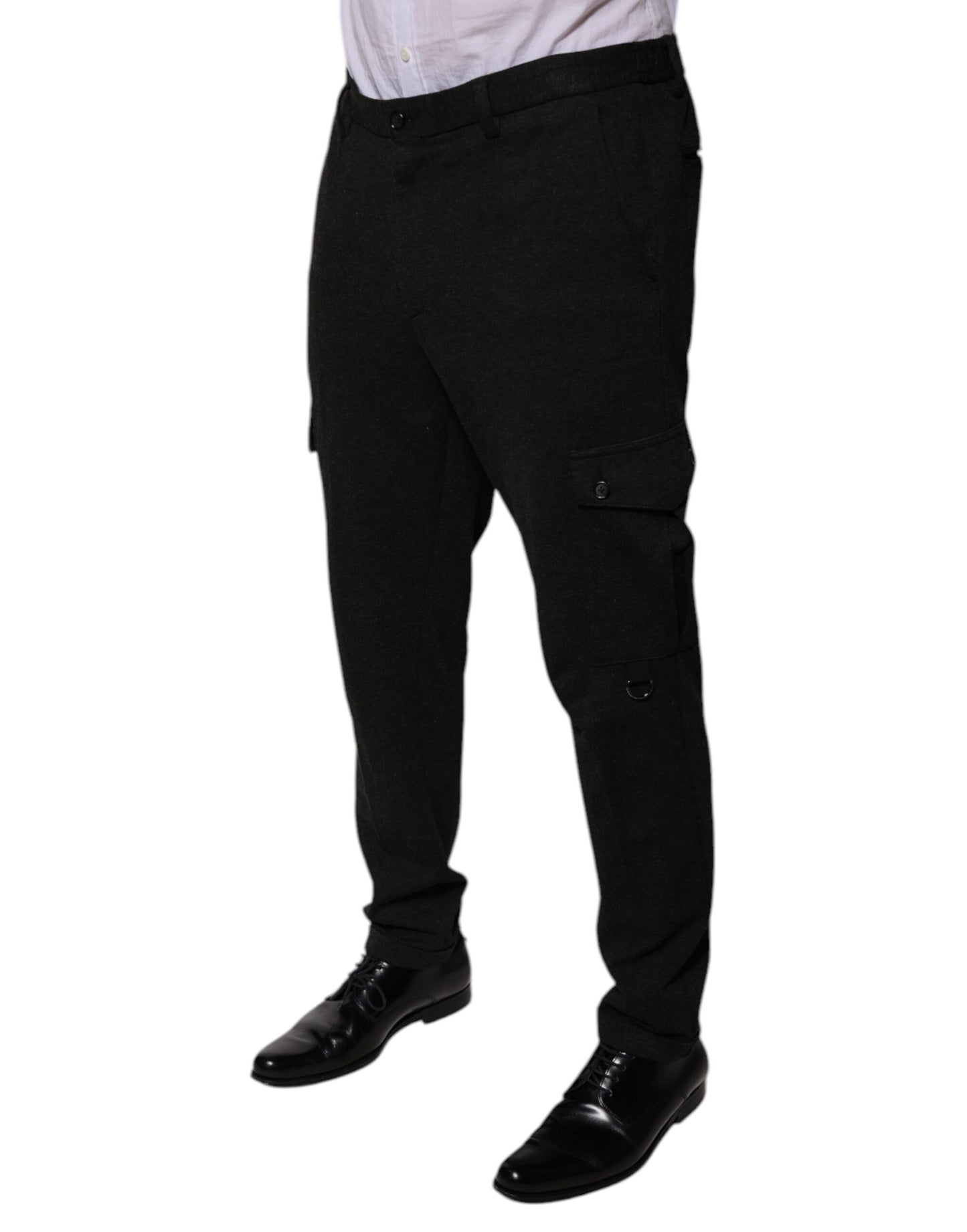 Black Viscose Cargo Men Casual Pants