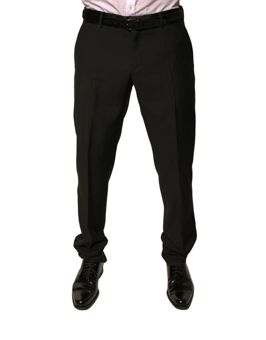 Black Wool Tapered Formal Dress Pants