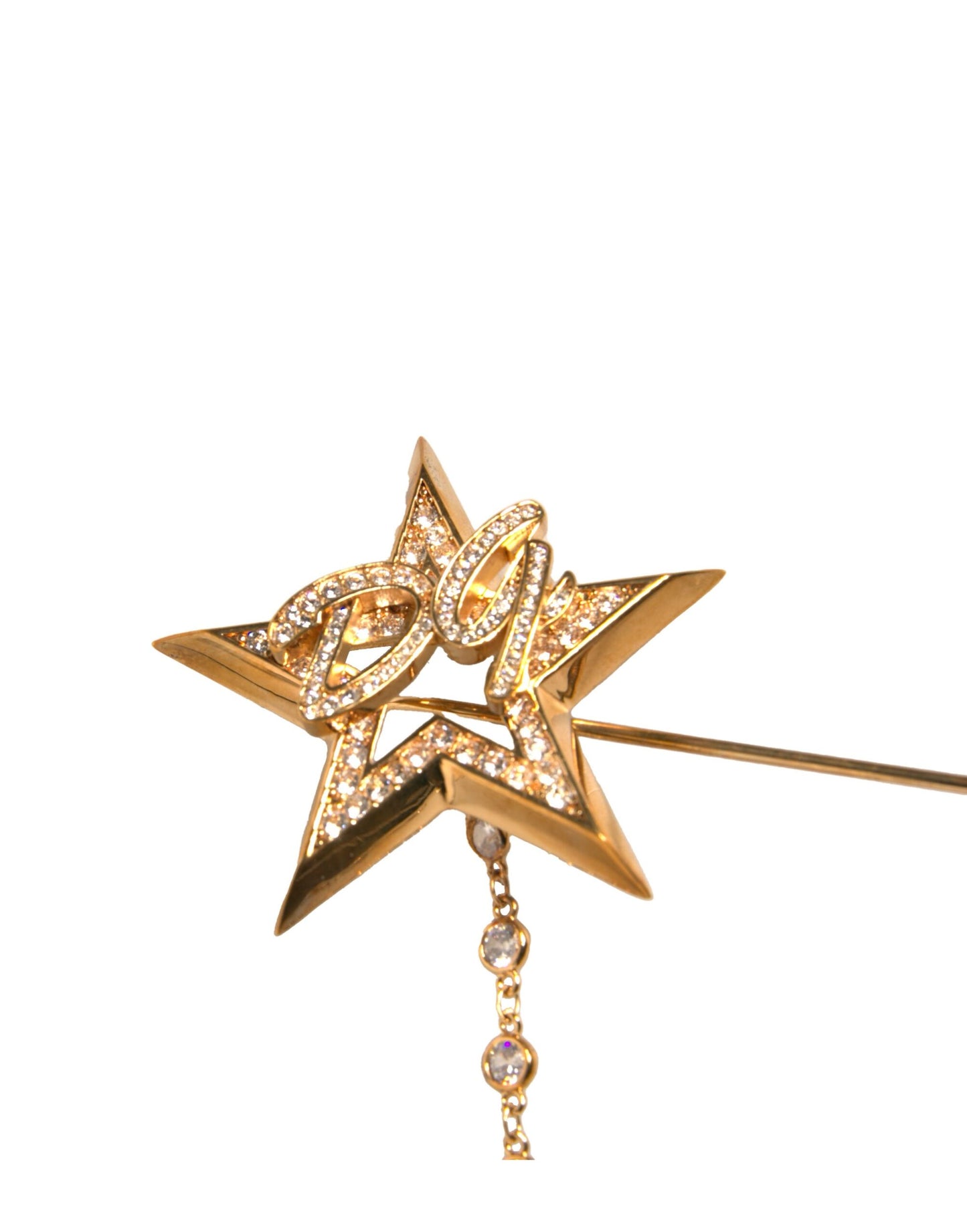 Gold Brass DG Logo Star Crystal Brooch Lapel Pin