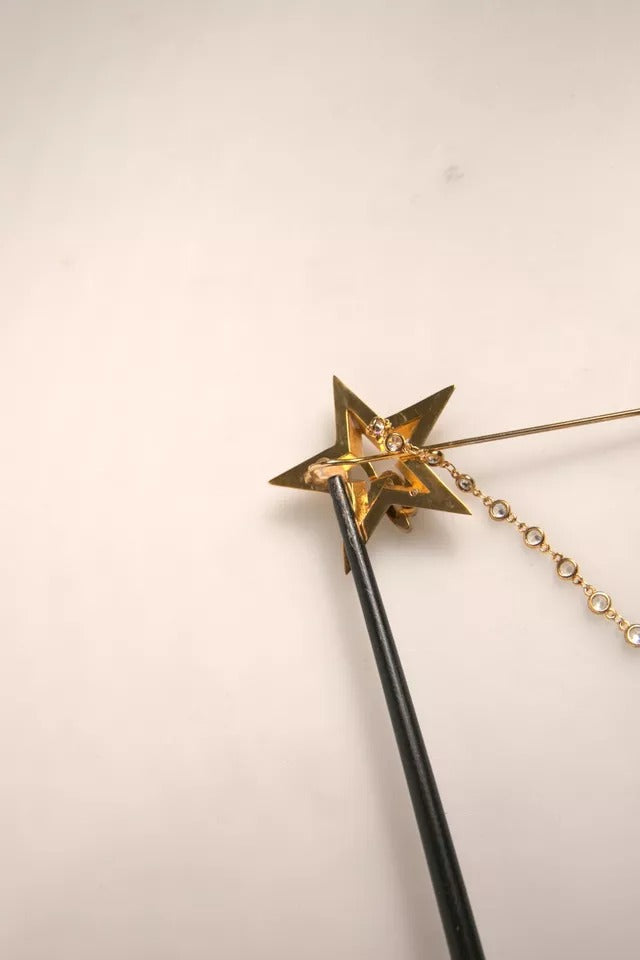 Gold Brass DG Logo Star Crystal Brooch Lapel Pin